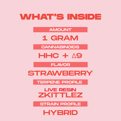 1 Gram Live Resin Vape Cartridge: Strawberry Zkittlez (HHC, Delta-9 THC)
