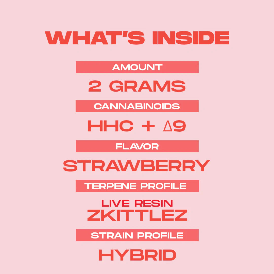 2 Gram Live Resin Disposable Vape: Strawberry Zkittlez (HHC, Delta-9 THC)