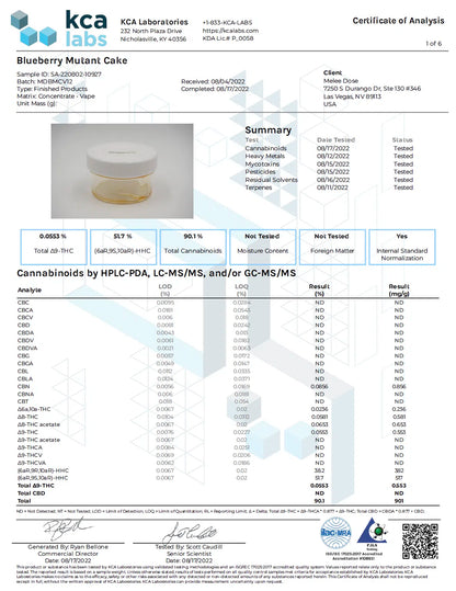 1 Gram Live Resin Vape Cartridge: Wedding Cake (HHC, D8, D9, D10)