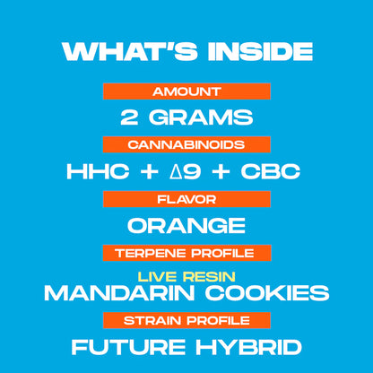 2 Gram Live Resin Disposable Vape: Mandarin Cookies (HHC, CBC, Delta-9 THC)