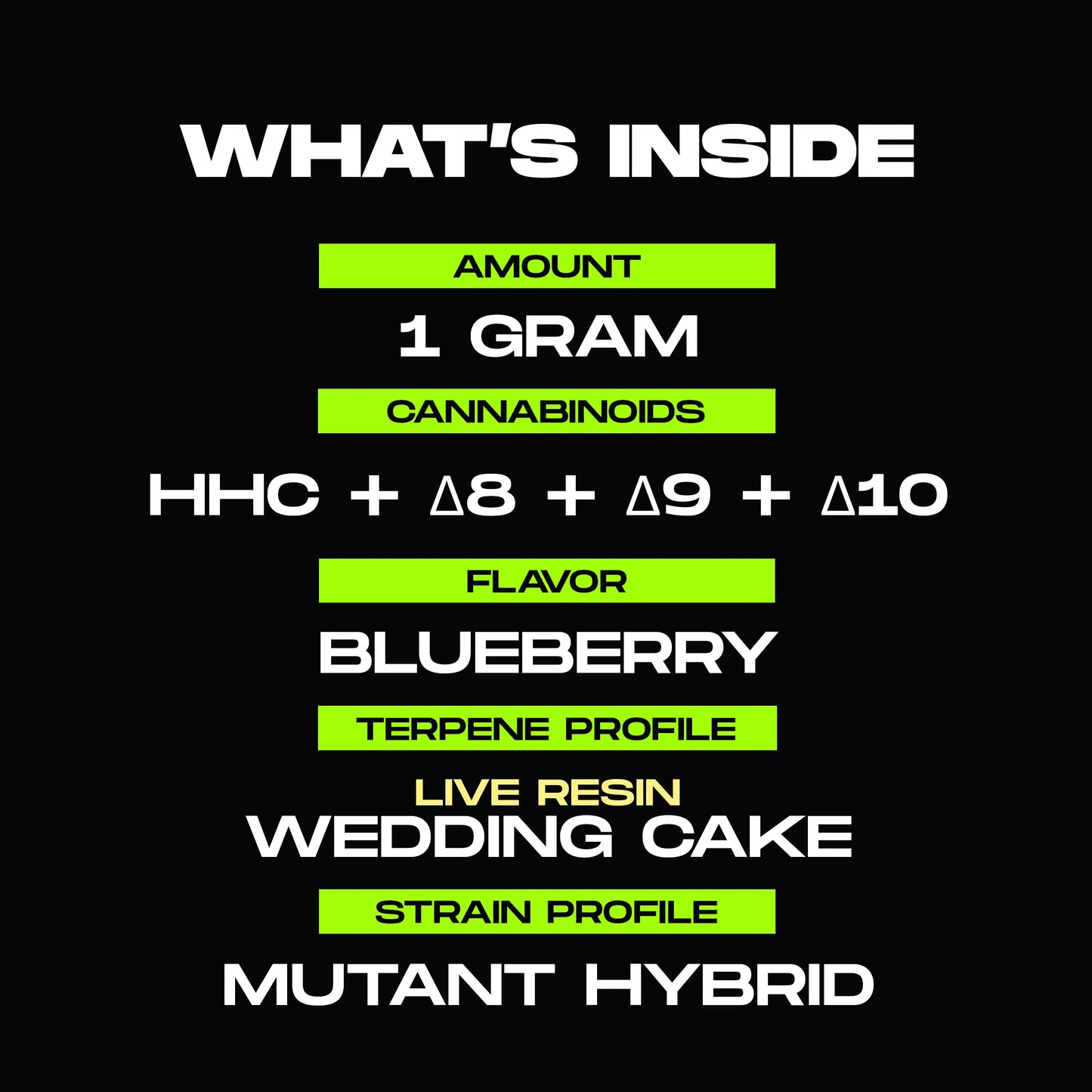 1 Gram Live Resin Vape Cartridge: Wedding Cake (HHC, D8, D9, D10)