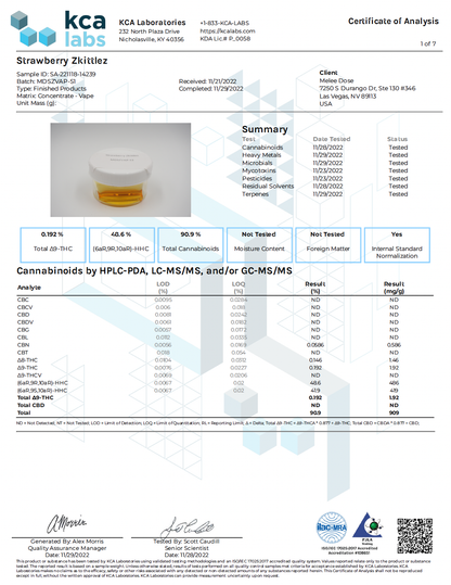 1 Gram Live Resin Vape Cartridge: Strawberry Zkittlez (HHC, Delta-9 THC)